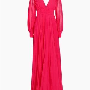Badgley Mischka Pink Long Sleeve Gown with V-Neck